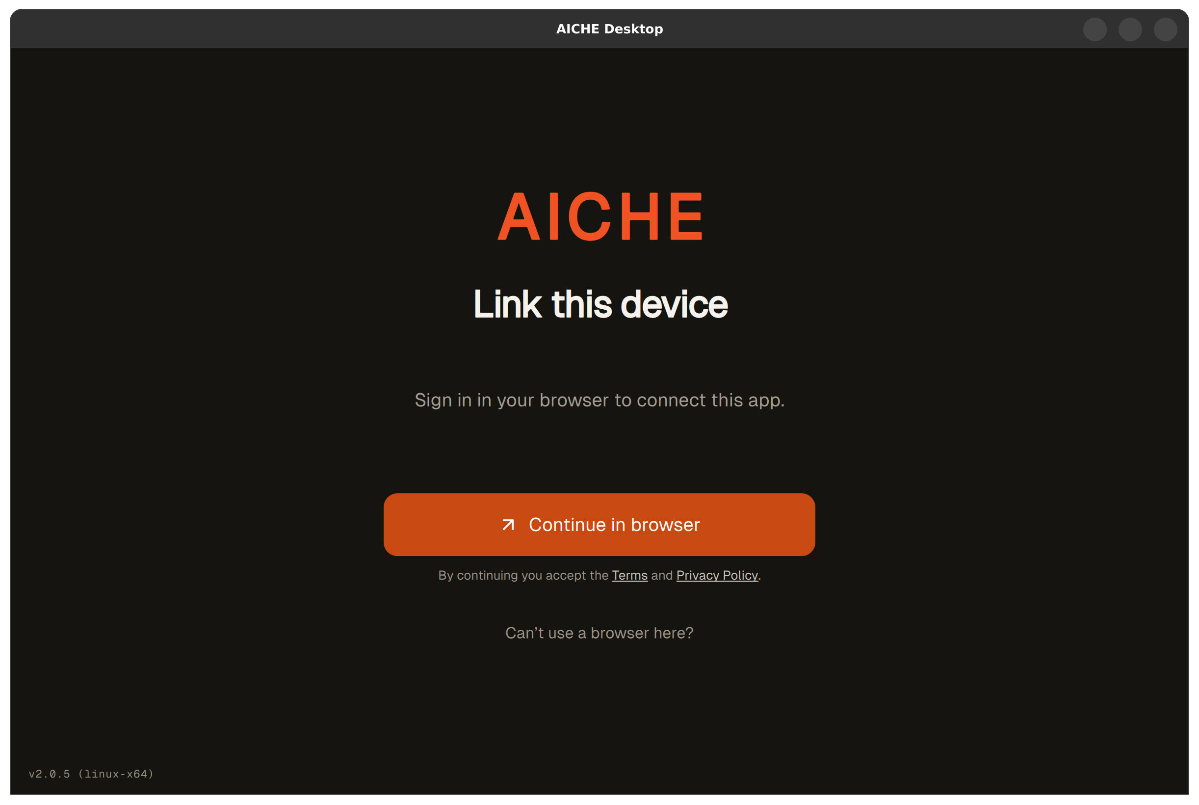 AICHE Desktop sign-in screen