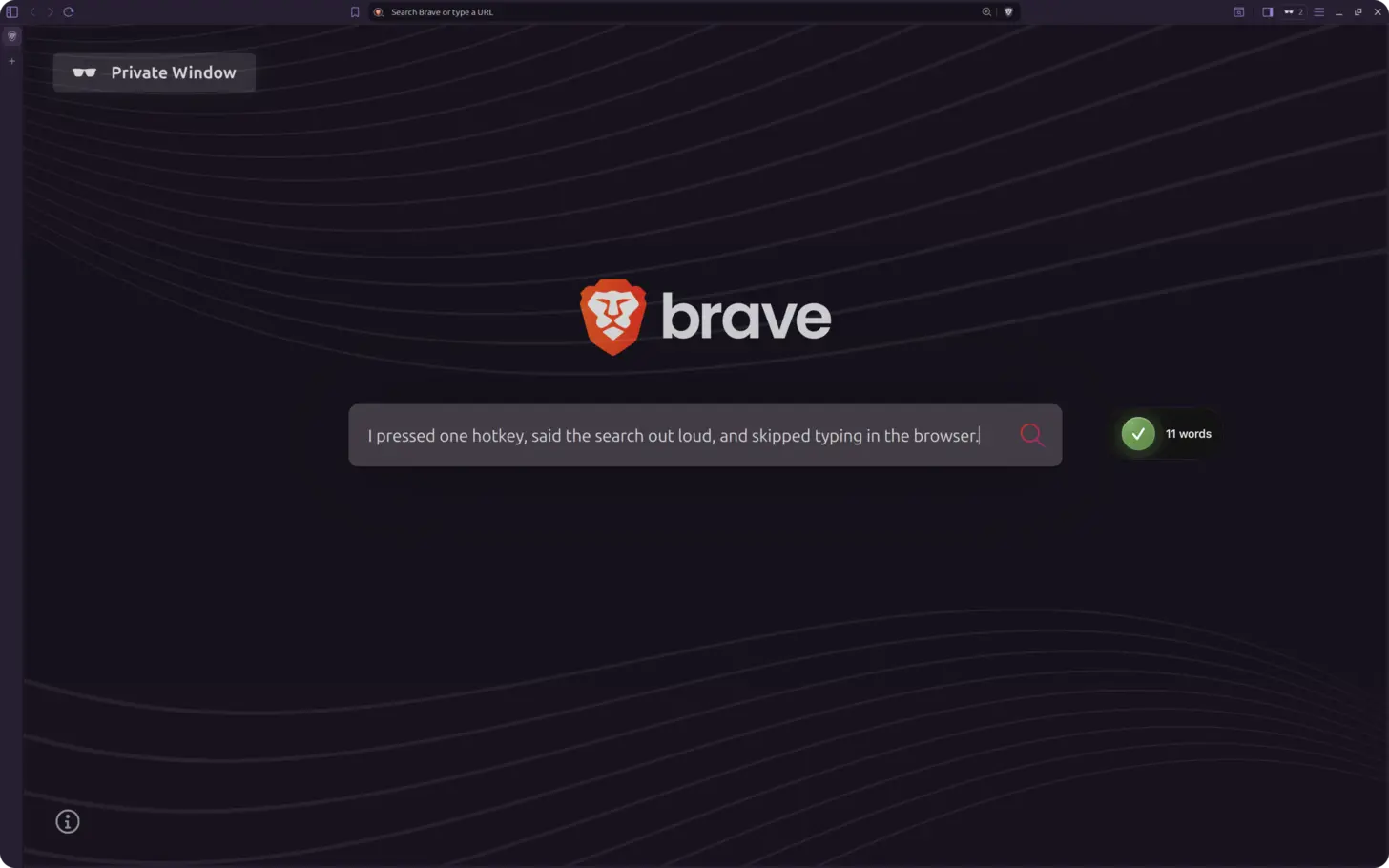 A search dictated with AICHE in Brave's search box