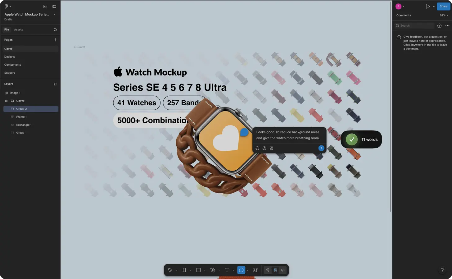 A design comment dictated with AICHE in Figma