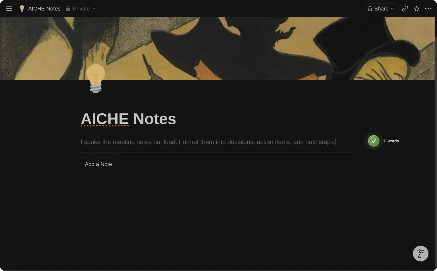 Notes dictated with AICHE in Notion