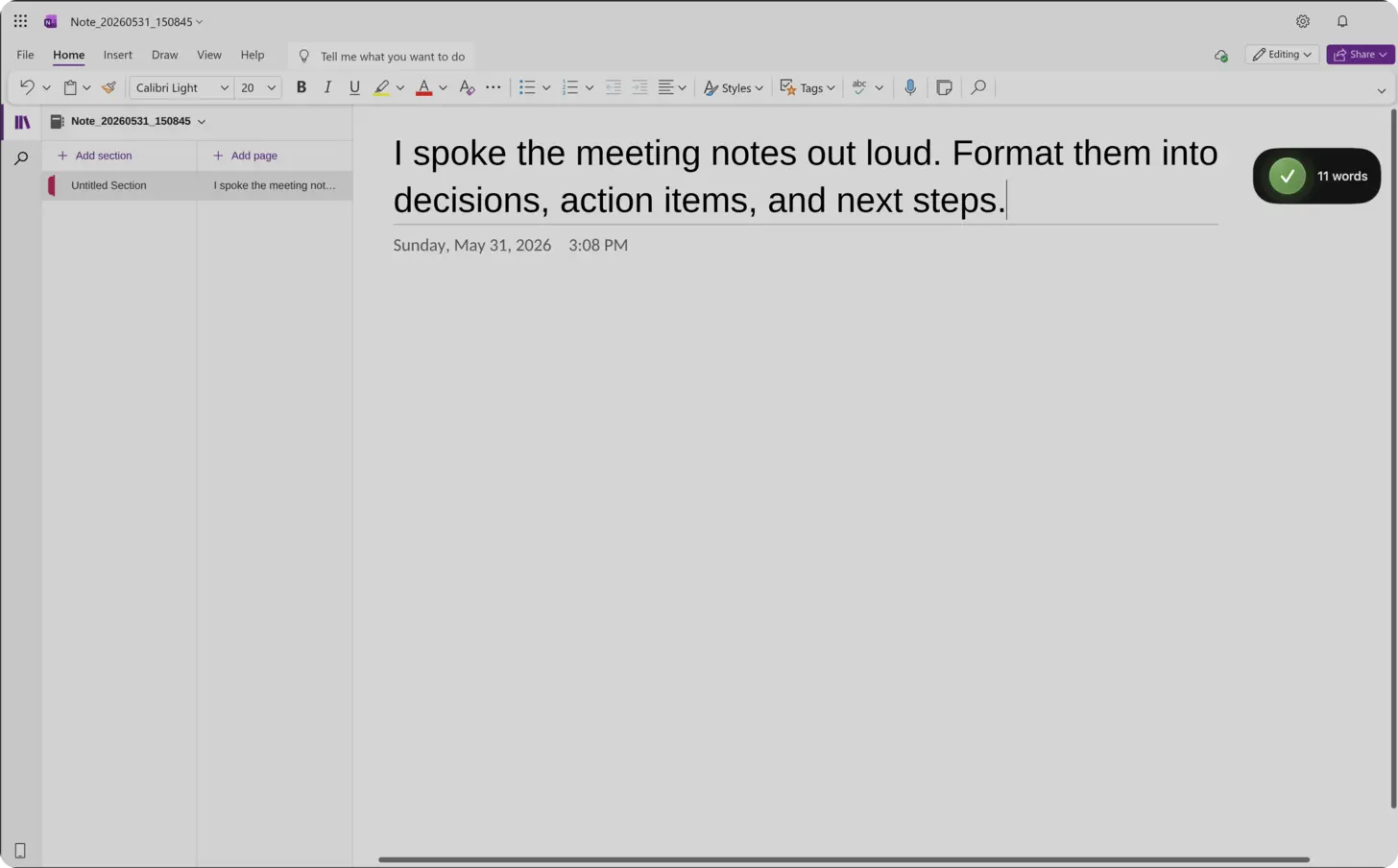 Notes dictated with AICHE in OneNote