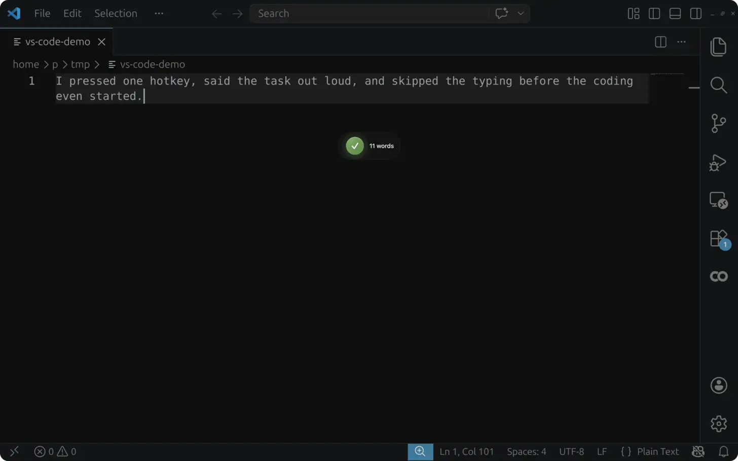 A note dictated with AICHE in VS Code